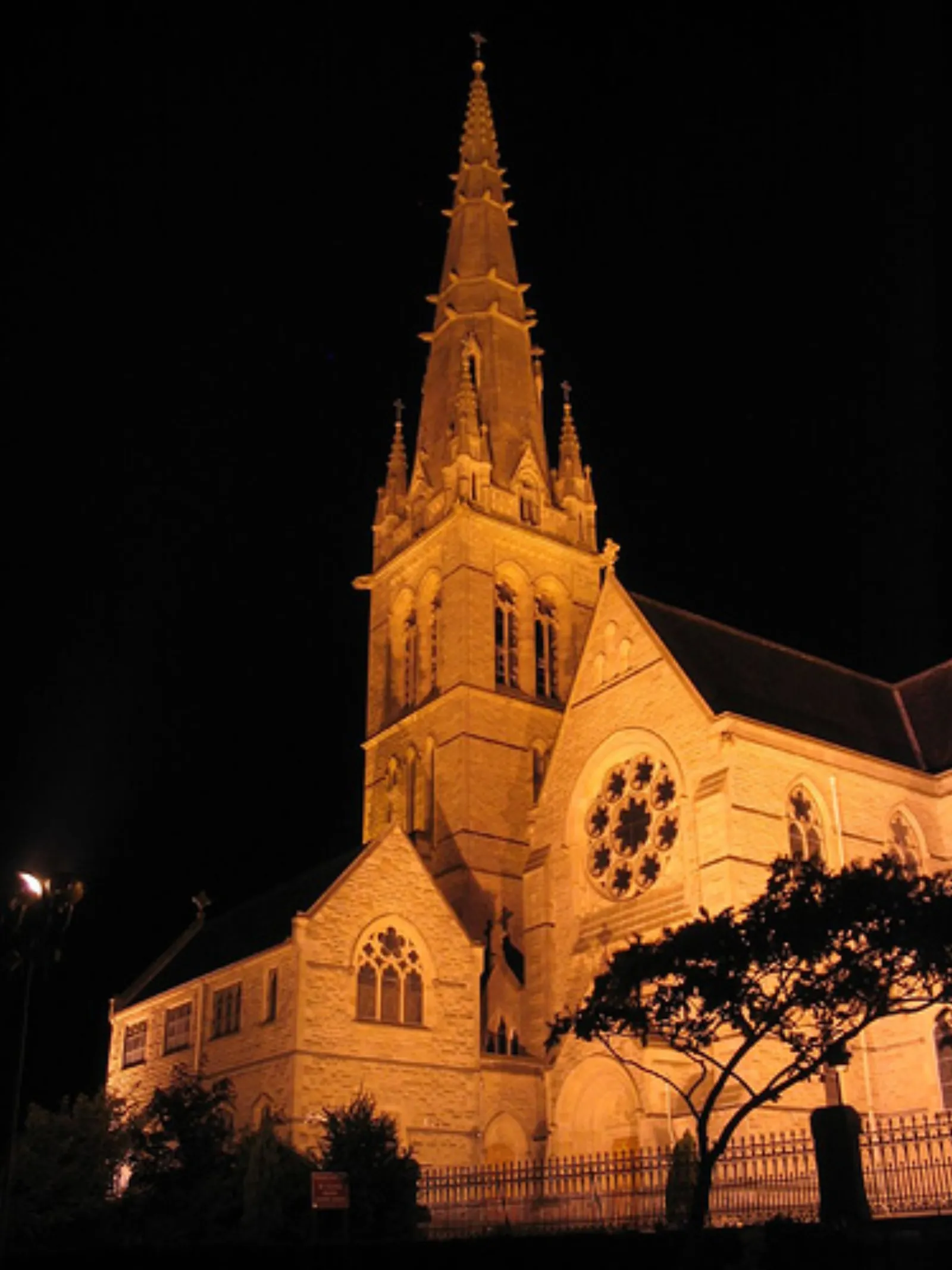 St Eunan's Cathedral lit up at night — a Letterkenny landmark